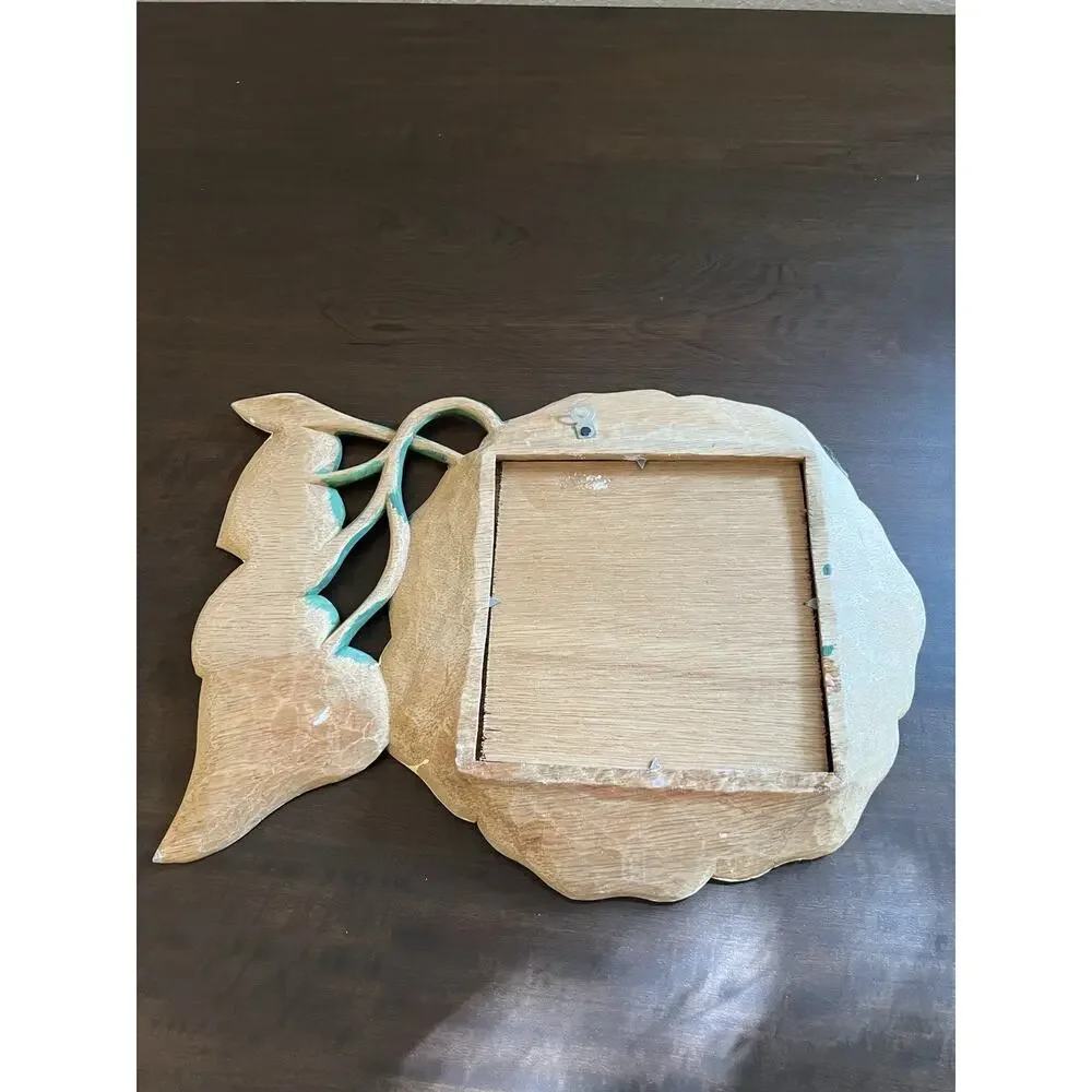 VTG Cottagecore Wooden Floral Wall Mirror Pink/Yellow/Green Frame Wall Mounted